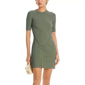 NWT$495 SIMKHAI Gilly Lace-Up Ribbed Knit Stretchy Slim Fit Mini Dress M (6-8)